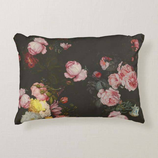 Elegant Dark Rich Floral Pink Roses Accent Pillow (Front)