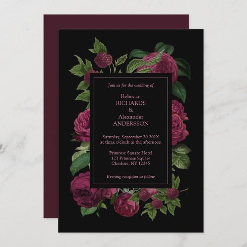 Elegant Dark Romantic Floral Style Wedding  Invitation