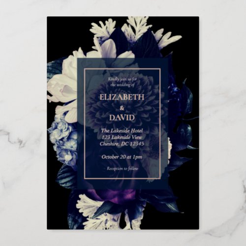 Elegant Dark Romantic Floral Wedding Foil Invitation