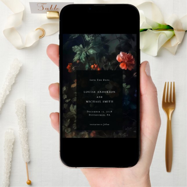 Elegant Dark Romantic Moody Floral Wedding Save The Date (Front Digital)