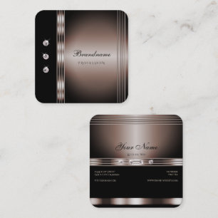 Elegant Dark Rose Gold and Black with Rhinestones  Square Business Card