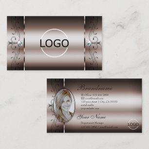 Elegant Dark Rose Gold Squiggled Jewels Logo Photo Business Card