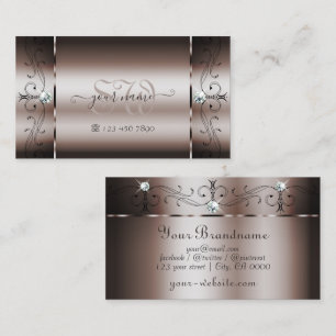 Elegant Dark Rose Gold Squiggled Jewels Monogram Business Card