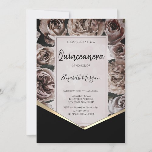 Elegant Dark Roses Quinceanera Invitation