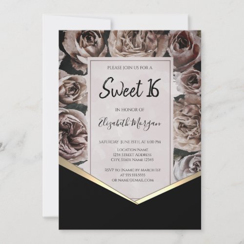 Elegant Dark Roses Sweet 16 Invitation