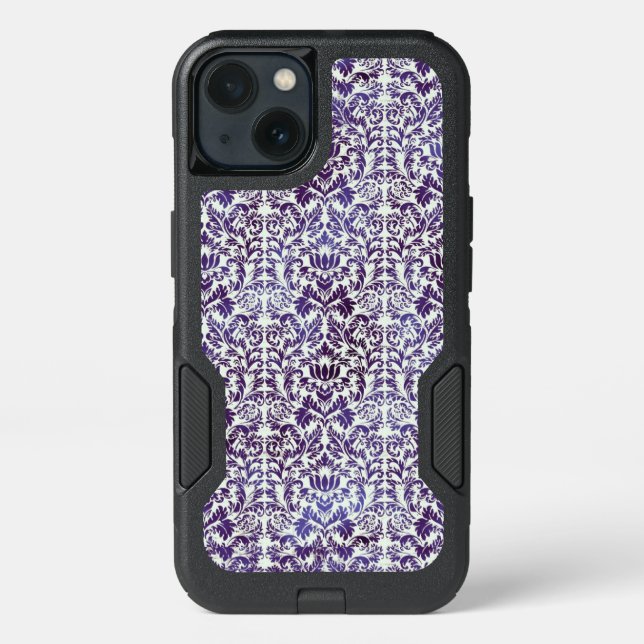 Elegant Dark Royal Purple Damask Batik Otterbox iPhone Case (Back)