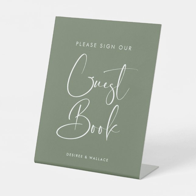 Elegant Dark Sage Green Guestbook Pedestal Sign (Front)