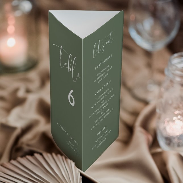Elegant Dark Sage Green Menu Table number trifold (Creator Uploaded)