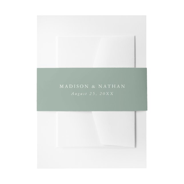 Elegant Dark Sage Green | Personalized Wedding Invitation Belly Band (Front Example)