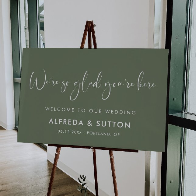 Elegant Dark Sage Green So Glad You're Here Sign (Creator Uploaded)
