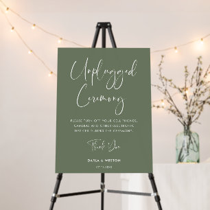 Elegant Dark Sage Green Unplugged Ceremony Sign