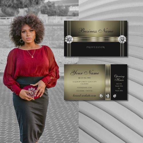 Elegant Dark Silver and Black Bright Rhinestones Business Card
