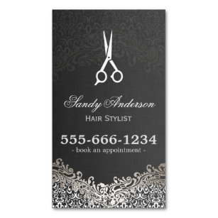 Elegant Dark Silver Damask Hair Salon Appointment Magnetic Business Card
