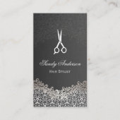 Elegant Dark Silver Damask - Hair Stylist Business Card (Front)