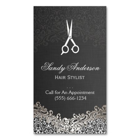Elegant Dark Silver Damask - Hair Stylist Business Card Magnet