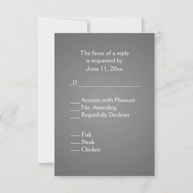 Elegant Dark Silver Wedding RSVP with Menu (Front)
