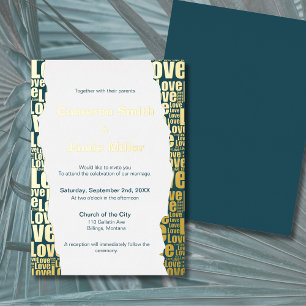 Elegant Dark Slate Gray Love Typography Wedding Foil Invitation