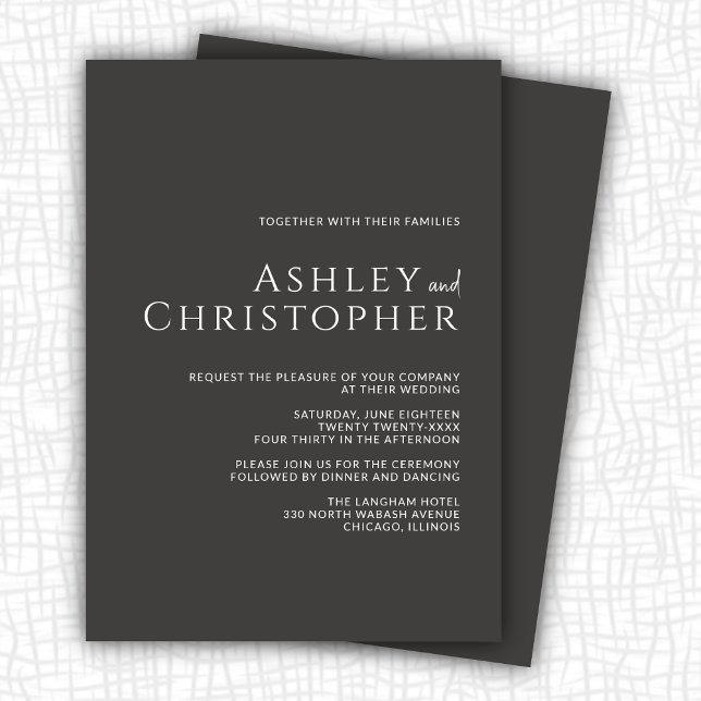 Elegant Dark Slate Modern Wedding Invitation (Creator Uploaded)