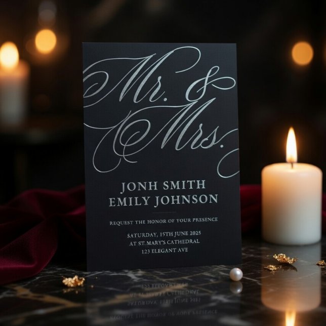 Elegant Dark Slate Wedding Invitation Mr & Mrs  (Creator Uploaded)