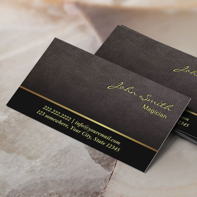 Elegant Dark Tan Leather Magician Business Card (Creator Uploaded)