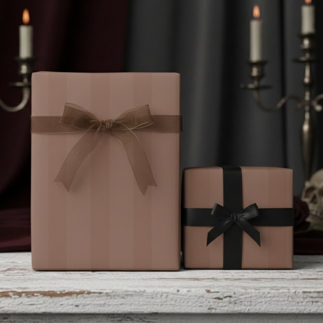 Elegant Dark Tan on Tan Thick Stripes Wrapping Paper (Elegant Gothic Wedding Anniversary Dark Tan Stripes Wrapping Paper for Him. Thick Brown Stripes )