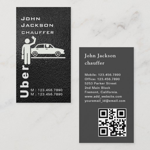 Customizable Elegant Dark Taxi Driver/Chauffeur QR Code Business Card
