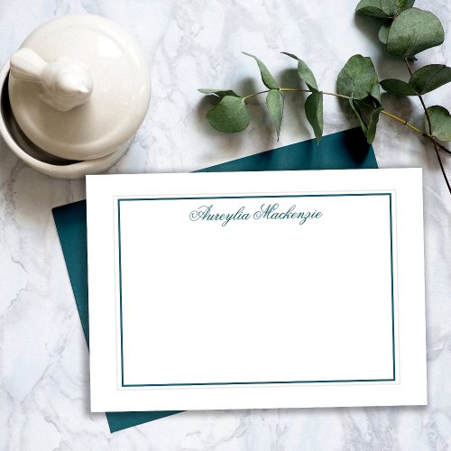 Elegant Dark Teal and White Personalized Note Card