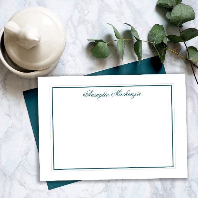 Elegant Dark Teal and White Personalized Note Card (Elegant Dark Teal and White Personalized Note Card)