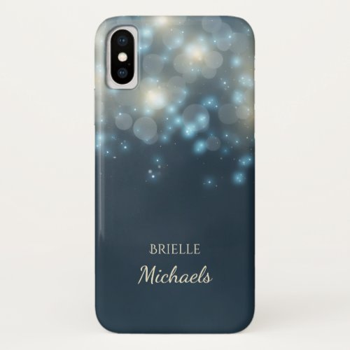 Elegant Dark Teal Bokeh Glamour Glow With Name iPhone X Case