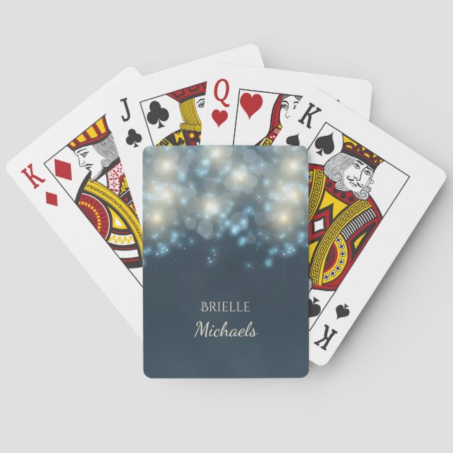 Elegant Dark Teal Bokeh Glamour Glow With Name Poker Cards (Back)