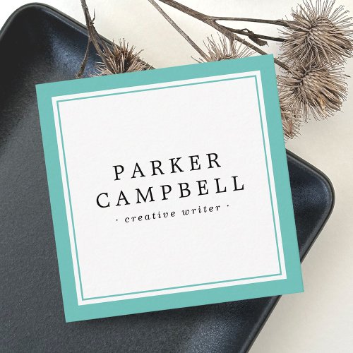 Elegant dark teal border professional minimalist square business card