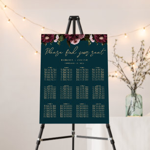 Elegant Dark Teal Burgundy Floral Wedding Foam Board