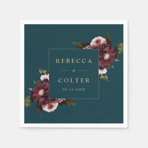 Elegant Dark Teal Burgundy Floral Wedding Napkins