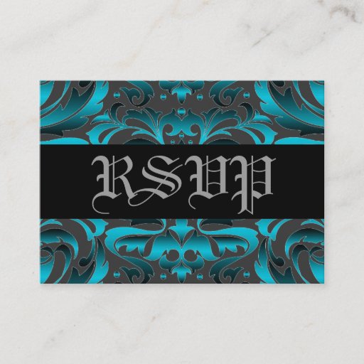 Customizable Elegant Dark Teal Damask RSVP Wedding Card Business Cards