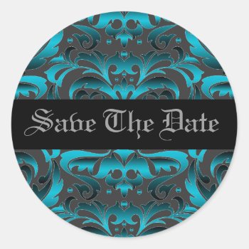 Elegant Dark Teal Damask Save The Date Sticker by theedgeweddings at Zazzle