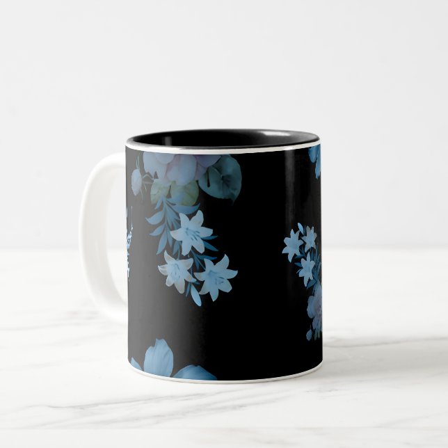 Elegant Dark Teal Floral Pattern Coffee Mug (Front Left)