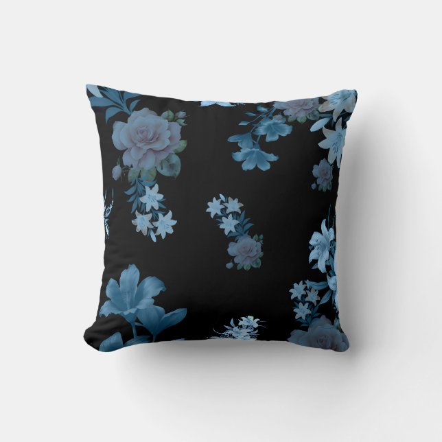 Elegant Dark Teal Floral Pattern Throw Pillow (Front)