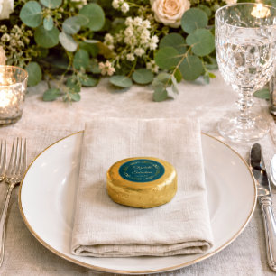 Elegant Dark Teal & Gold Couples' Names Wedding Dipped Oreo Cookie Favors