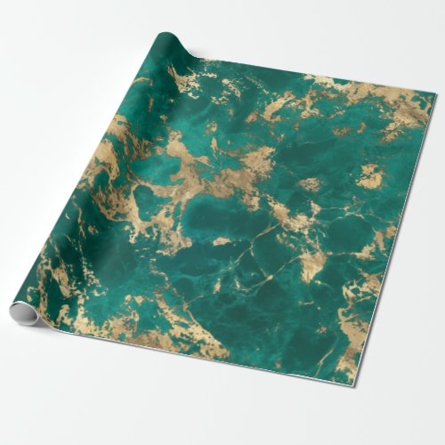 Elegant Dark Teal Green Gold Marble Christmas Wrapping Paper