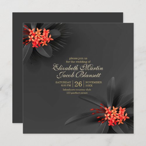 Elegant Dark Tropical Floral Wedding Invitation