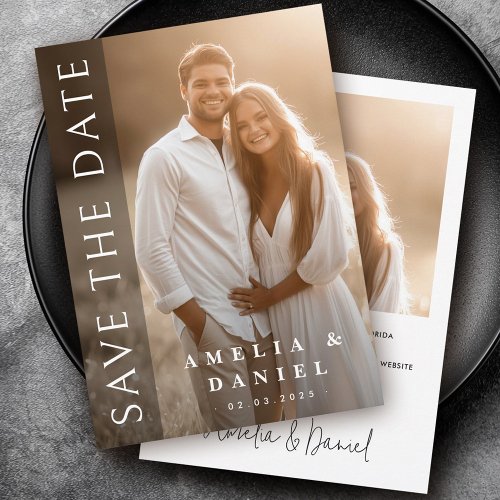 Elegant dark vertical overlay photo wedding save the date