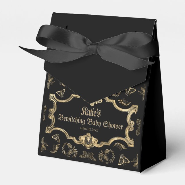Elegant Dark Victorian Gothic Baby Shower Favor Boxes (Front Side)
