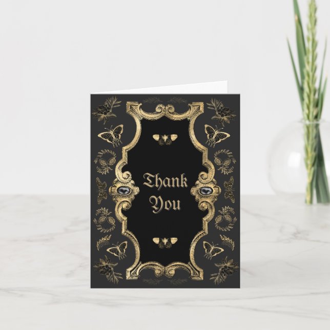Elegant Dark Victorian Gothic Baby Shower Thank You Card (Front)
