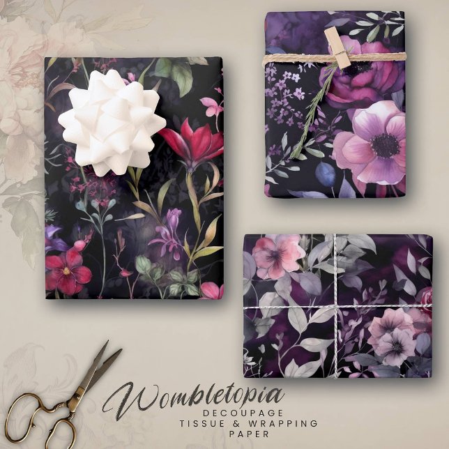 Elegant Dark Victorian Purple Floral | Decoupage  Wrapping Paper Sheets (Creator Uploaded)
