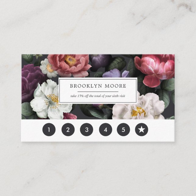 Elegant Dark Vintage Floral Logo Loyalty Card (Front)