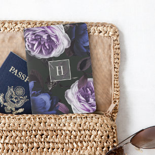 Elegant Dark Violet Floral   Monogram Passport Holder