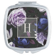 Elegant Dark Violet Floral | Monogrammed Compact Mirror at Zazzle