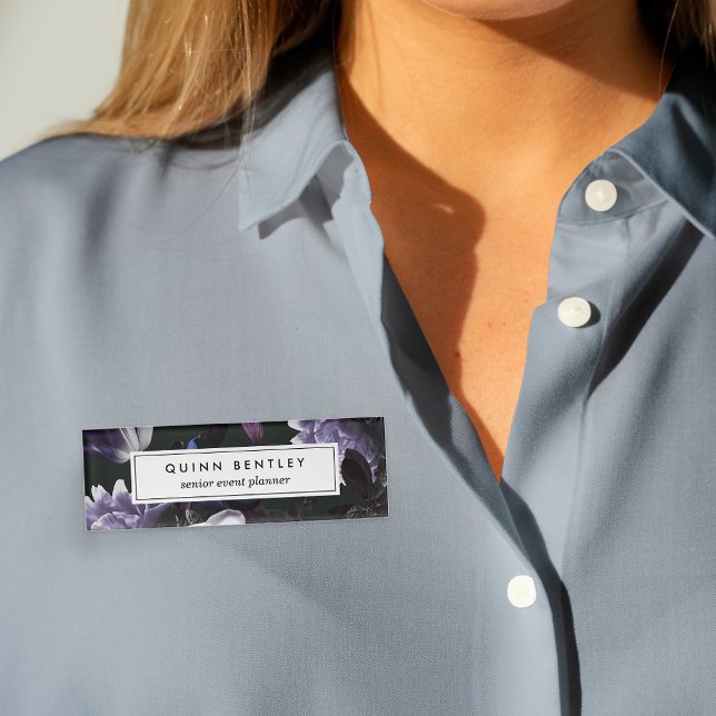 Elegant Dark Violet Floral Name Tag (Creator Uploaded)