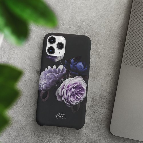 Elegant Dark Violet Floral Peony Personalized Case_Mate iPhone 14 Case