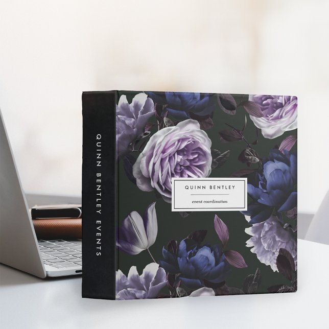 Elegant Dark Violet Floral Personalized 3 Ring Binder (Creator Uploaded)
